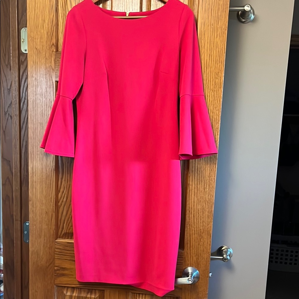 Calvin Klein Pink Sheath Dress with Bell Sleeves